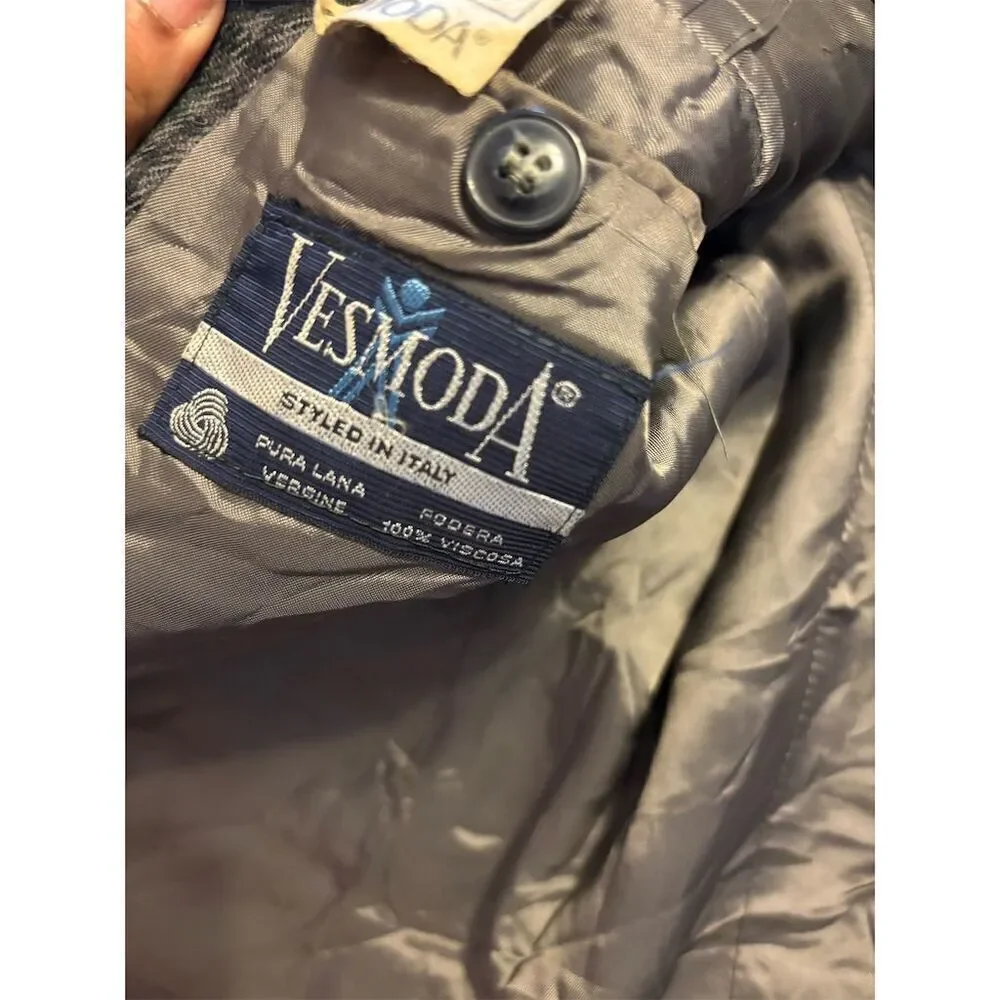 VESMODA Men's Vintage Wool Overcoat Brown Check Size 52